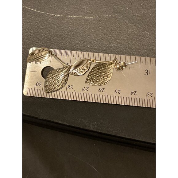 Avon Gold-Tone Leaf Drop Earrings With Textured Detail - Picture 4 of 4